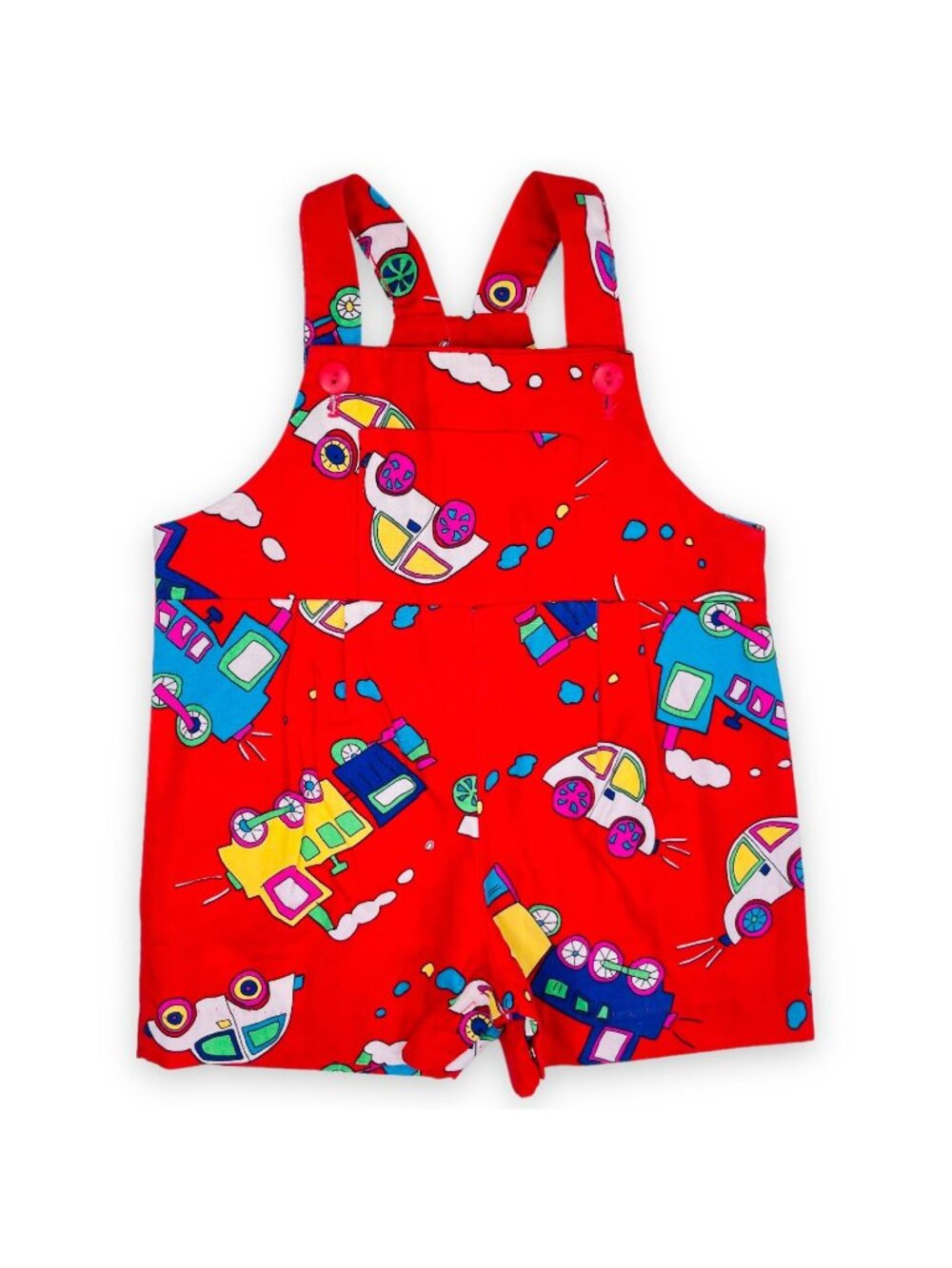 Vintage Red Cars Truck Plane Print Shortalls Romper Overalls Outfit 12m